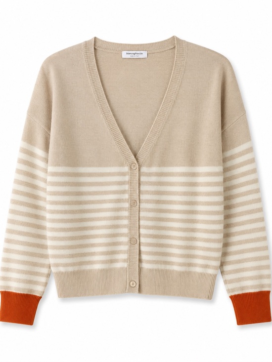 biancoghiaccio Sweaters - Striped Beige and Orange Cardigan